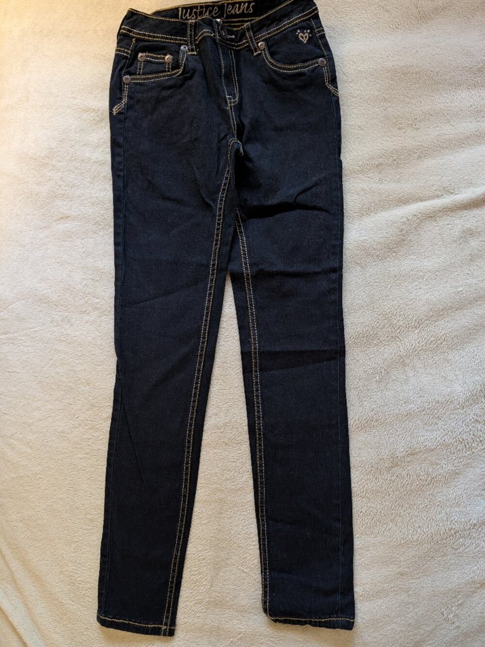 JUSTICE KIDS JEANS 14S Small Kids Denim Pants Dark Blue Heart 2000s Vintage 14 S